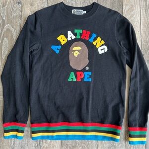 A Bathing Ape Men’s Black Crewneck Sweatshirt with Multicolor Logo size S
